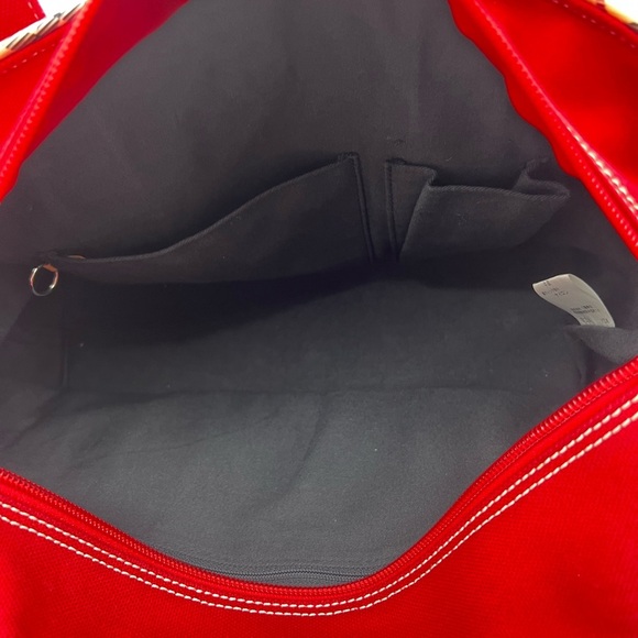 Burberry Red Canvas Tote with Plaid Accents and Top Zipper - Picture 11 of 16